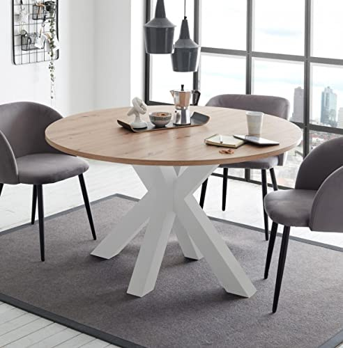 storado Esstisch ausziehbar weiß asteiche Big System Rund Stern Auszug, 110D x 150W x 78H cm