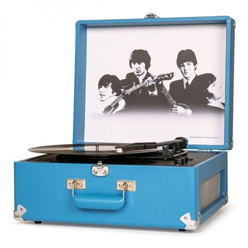 Crosley The Beatles Anthology - Tocadiscos portátil, Reproductor de Discos Bluetooth, Reproductor de Vinilo de Maleta de 3 velocidades, Tocadiscos para el hogar para Discos de Vinilo, Altavoces