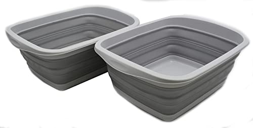 SAMMART Faltbare Wanne aus Kunststoff, 10 l (Grau (2er-Set))