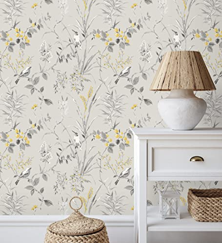 GAULAN 680927 - Papel pintado lavable de ramas flores y pájaros estilo romántico para pared salón cocina dormitorio comedor - Rollo de 10 m x 0,53 m