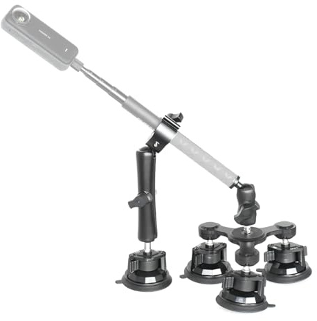 Fotoleey Kamera Saugnapfhalterung für Insta360 X5/X4/X3/X2, Ace Pro, Ace, One RS- 4 Stück verstellbare Saugnäpfe, Langarmhalterung, ohne Verlängerungsstange, Compatible with GoPro Hero 13/12/11