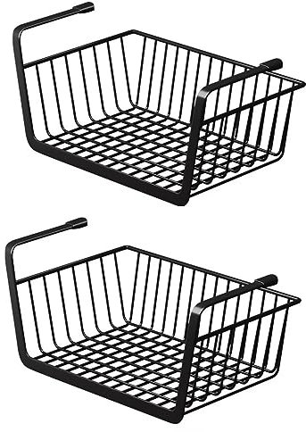 BohrenCL 2 unidades de cestas colgantes extraíbles, cesta de almacenamiento para estante inferior, cesta colgante de metal para oficinas, cocinas, frigoríficos, baños, armarios