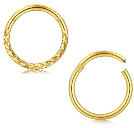WillTen 2PCS Piercing Septum Acero Quirurgico, 16G 8mm con Bisagras Nariz Septum Anillo de Oro Clicker Segmento Nariz Anillos Cartílago Hélix Tragus Rook Piercing Joyería para Mujeres Niñas