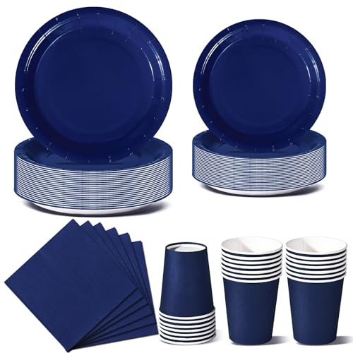 Nkaiso Stoviglie per Feste 96 Pezzi Blu Scuro Festa della Addobbi Ragazza di Compleanno dei Dambini Articoli per Feste Set Include Piatto Usa e Getta di Carta Party Tazze Tovaglioli -24 Ospiti