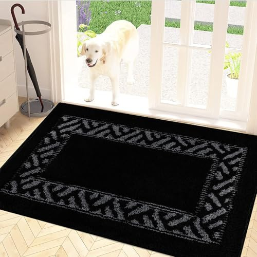 Bazasa Schmutzfangmatte Fußmatte Innen 50 x 80 cm Maschinenwaschbare, rutschfeste Fußmatte für Eingangteppich Wasserabsorbierende Türmatte Sauberlaufmatte für Hund, Eingang, Haustür & Flur (Schwarz)