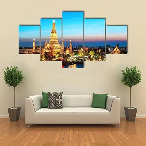 5 Teiligs Bild Leinwand Bilder, Stadt Nachts Beleuchtet,Wandbilder Wohnzimmer Leinwandbild Modern Kunstdruck Für Schlafzimmer Wanddeko 100 X 50 Cm -3G3Z-A9P6-