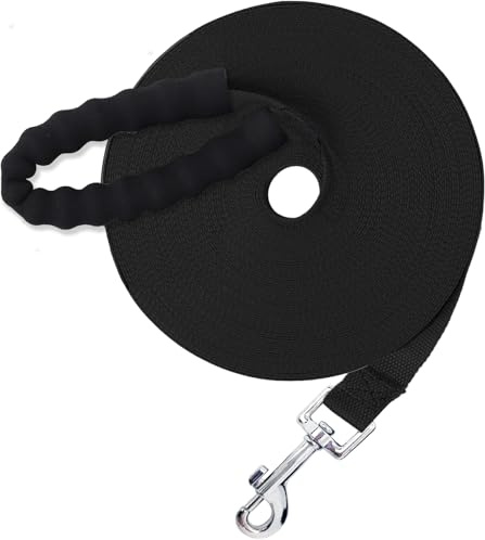 Dubest Schleppleine für Hunde,5M 10M 20M 30M Hundeleine Ausbildungsleine mit Weich Handschlaufe und Karabiner Robuste Nylon Trainingsleine für Kleine bis Große Hund (20M, Schwarz)