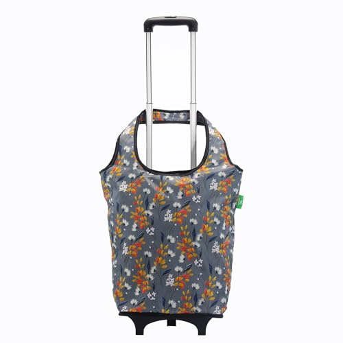 Eco Chic Lightweight Collapsible Shopping Trolley with Detachable Grocery Tote Bag (Flowers Grey)