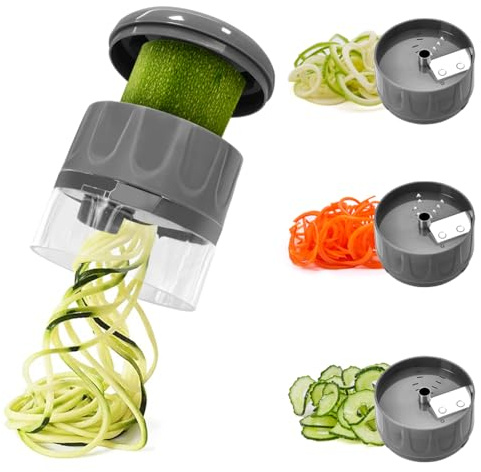 SUREWIN 3 in 1 Vegetable Spiralizer Slicer, Adjustable Zucchini Carrot Noodle Maker, Cucumber Spiral Cutter, Easy to Use Kitchen Tool（Dark Grey）