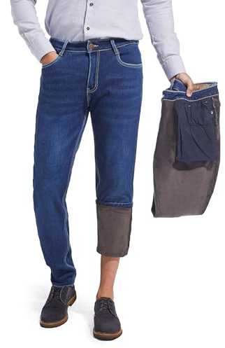 ziilay Stretch termojeans avsmalnande smal passform super-mjuka fleece män termobyxor vinterbyxor fodrade vinterjeans, Djupblå, 40W / 34L
