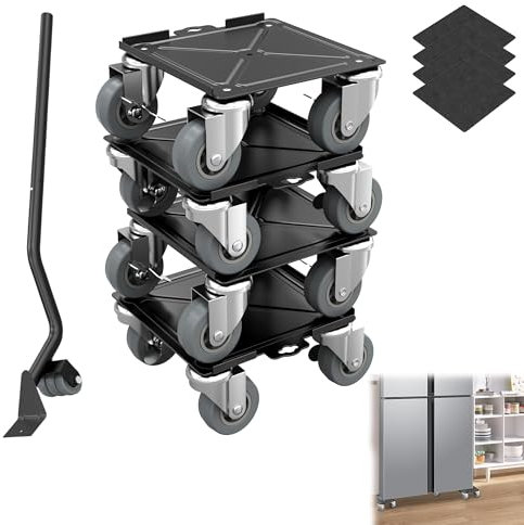 YRHome 4er Set Möbelroller Möbeltransportrollen Set Transportroller Möbelrollen Kohlenstoffstahl Möbeltransporthilfe Möbel Transporthilfe bis 454KG mit Bremse, Hebelstange & Anti-Rutsch-Flanellmatten