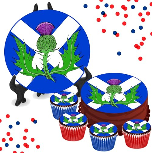 Scottish Thistle Scotland Flag 8 INCH Cake or Cupcake Icing Toppers - Cake Decorations Perfect For Cakes Brownies Cookies Muffins & More! (24 x Circle Cupcake Toppers (4cm x 4cm))
