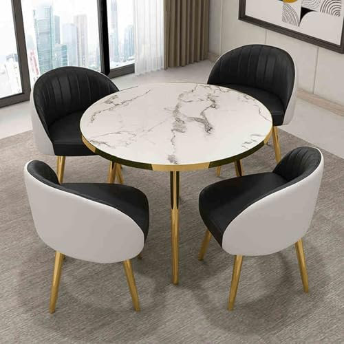 JHDXL Runder Rezeption Tisch und Stuhl Kombination, Verhandlungstisch und Stuhl Kombination fürs Büro, Besprechungstisch für Kaffee-Bäckerei-Lounge(Black 1)