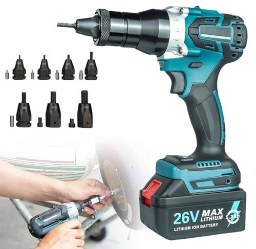 Remachadora Manual Electrica Inalámbrica, Kit Profesional Herramienta Remachadora Neumatica Portátil Automática Con Batería 5200 Mah Y Estuche De Transporte Para Tuercas M3/M4/M5/M6/M8/M10/M12