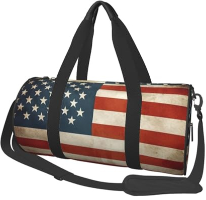 Sporttasche für Damen und Herren, Reisetasche, Vintage, amerikanische USA-Flagge, Wochenendtasche, Segeltuch, Handgepäcktasche für Reisen, Schwimmen, Fitness, Workout, Sport, Seesack, Schwarz,