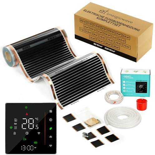 Elektrische Fußbodenheizung 220W/m² - Infrarot Heizfolie komplett mit WLAN Thermostat, Heizung 230V unter Parkett, Unterbodenplatten - 4m²