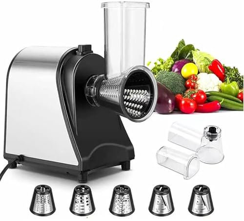 Cortador de verduras eléctrico de 1000 W, rallador de queso vegetal comercial con 5 cuchillas de tambor reemplazables, control de un solo toque, funciona de manera eficiente, para queso, zanahorias, p