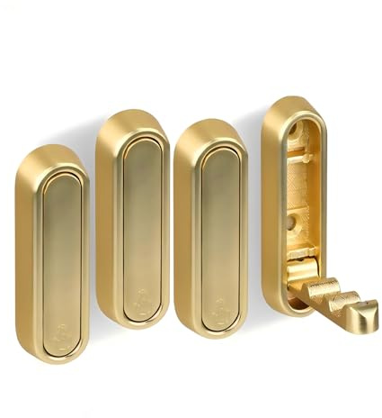 Hoconnie Ganci pieghevoli da parete per appendere cappotti, chiavi, borse, asciugamani, in lega di zinco, resistenti, per bagno, armadio, ingresso, cucina (oro, 4 pezzi, ovali)