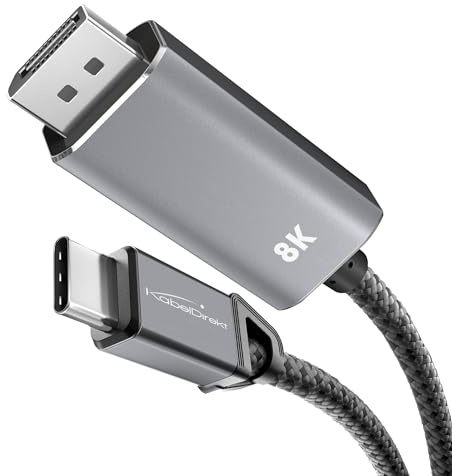 KabelDirekt – 8K USB C auf DisplayPort 1.4 Adapter Kabel mit Metallsteckern – 1m (überträgt 8K/60Hz vom Laptop/Smartphone auf große Bildschirme – DP 1.4, USB 3.1, Thunderbolt 3 – Schwarz)