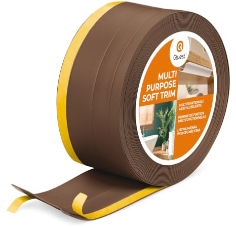 Quest Battiscopa 4in1 Flessibile 120 mm Autoadesivo - Marrone, 5 m | Zoccolino morbido multifunzione, anche canalina e paraspigoli, autoadesivo, resistente ai raggi UV, per ogni ambiente