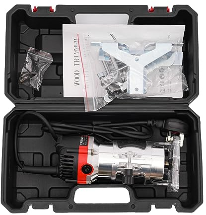 Router Tool 800W Compact Aluminum Body Wood Router with Carrying Case, Replaceable Carbon Brushes & Guide Wheel Professional Trimming Tool for Edge Trimming, Wood Grooving and Cabinet Making