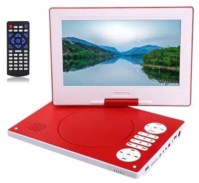 Lettore Dvd da Viaggio, Portatile VCD Dvd CD MP3 MP4 Lettore USB HD Schermo da 9 Pollici Scheda U Riproduzione Disco e Uscita Ingresso Video Altoparlanti Radio FM(Rot)