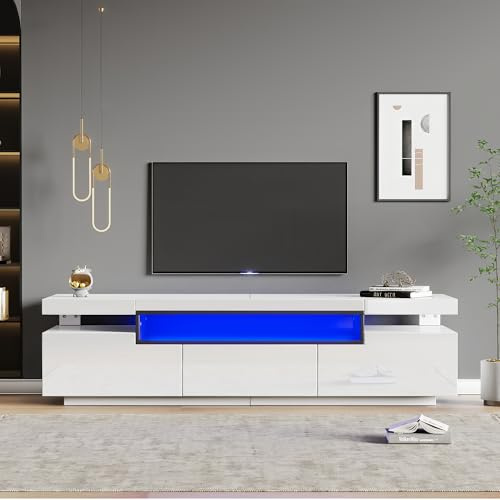 Jaxenor 160cm TV Stand Cabinet, Long TV Unit for Living Room, TV Media Units with LED Lights 3 Drawers, Modern Large Entertainment Unit TV Table for Bedroom, TV Lowboard, White