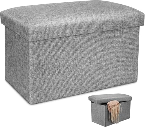 OulQinyhome Pouf de Rangement - Pouf Coffre Tabouret Rangement Sac de Rangement Pliable Boîte de Rangement pour Jouets Enfants 40 x 25 x 25 cm Idéal pour Chambre Salon Couloir etc (Gris)