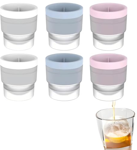 SiumPklay Professional 6-Pack ​Ice Ball Mould​ Set - Large ​Sphere Ice Cube Mould​ Maker for Whisky & Cocktails - ​Silicone Ice Cube Moulds​ with Slow Melting Technology (Blue/White/Pink)