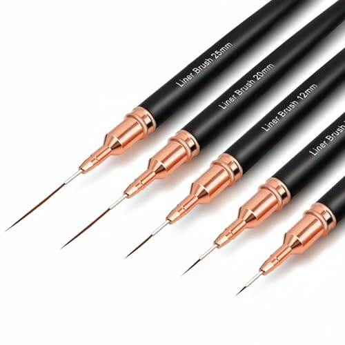 5 Pcs Nail Line Brushes, Nail Art Brushes, Nail Art Liner Brushes, Painting Design Brush Set Nail Dotting Drawing Tool for Long Lines, Thin Details, Fine Drawing (5 Sizes in Black 4/8/12/20/25)