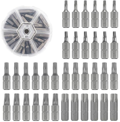 MISIQIMA 36 Pièces Embouts Torx de Rechange 25 mm, Embout Visseuse Torx, Embout Visseuse Placo avec Poignée Hexagonale 1/4 pour Tournevis Manuel et Perceuse (T10/T15/T20/T25/T30/T40)