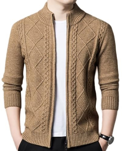 HNVAVQ Homme Cardigan zippé, 100% Cachemire, Manches Longues,Pull Fermeture éclair col Montant