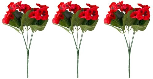 FACAIIO Künstliche Stiefmütterchen, 32 cm, UV-beständige Seidenblumen-Dekoration für drinnen und draußen, 3 Stück mit leuchtenden Farben in Rot, Lila, Gelb