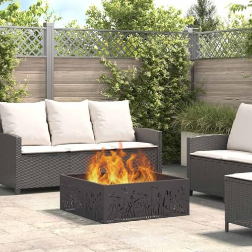 Braciere per camino, in acciaio nero, 80 x 80 x 30 cm, Firepit per giardino e terrazza, facile da trasportare