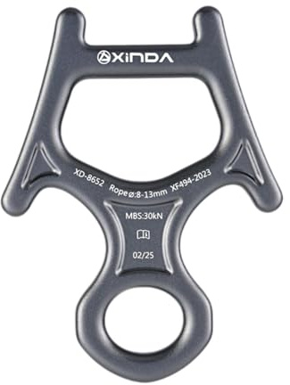 Fiocias 30 KN 8 Stelliges Abseilgerät, Sicherungs Und Abseilenausrüstung, Leichte Downhill Ausrüstung, Robuste Aluminiumlegierung für Die Höhlenforschung, Grau