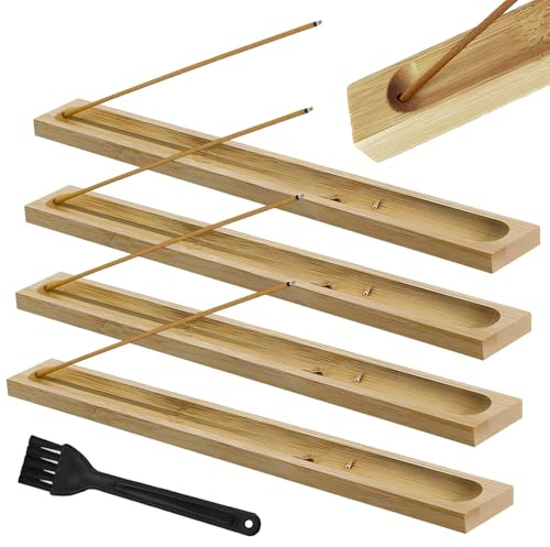 4 Piezas Incense Holder De Bambú Porta Incienso, Prácticas Soporte Incienso con 1 Cepillo De Limpieza, Soporte de Madera para Yoga, Meditación, Aromaterapia, Decoración, Velas