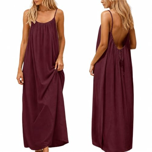 nnOuOnn Abito con spalline scoperte per donna, estivo, 2026, senza maniche, lungo, maxi, casual, abito estivo, fluido, schiena scoperta, abiti da salotto per vacanza, spiaggia, casa, tinta unita