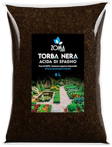ZOMA Torba acida di sfagno nera Ph 4,5 qualità Superiore Sacco 6l, torba per piante estratta dalle torbiere baltiche, Ideale pura o in mescola con tutti i substrati - Made in Italy