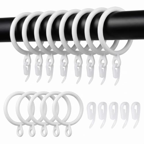 Curtain Rings with Hooks, 24 Pack White Metal, for Poles up to 28mm | Ideal for bedrooms, lounges and bathrooms, smooth gliding, rust-resistant coating, suitable for voile and pleated curtains