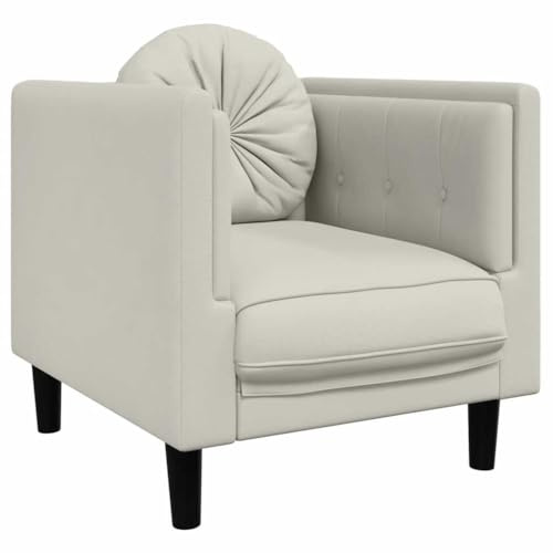 Wynira Sessel mit Kissen Creme Samt, 71x77x70 cm, Polstersessel mit runder Kissenfüllung, Wohnzimmermöbel für Entspannung, modernes Design, stabile Beine, Komfortables Sitzgefühl