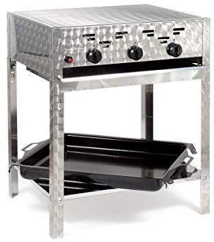 Gasgrill-Kombibräter 11kW 3-flammiger Edelstahl-Brenner Standmodell mit Grillrost und emaillierter Stahlpfanne Gastrobräter Profigrill