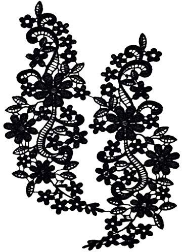 Ausschnitt Spitzenkragen Spitzenborte Spitze Applikation Kleid nähen DIY Blumenspitze Applikation Gestickten Guipure Hochzeit Spitzemotiv Patches - Schwarz