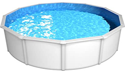 Steinbach Stahlwandpool Set Nuovo de Luxe II – 012161 – Ø 550 x 120 cm – Robuster Pool in Weiß für bis zu 25.600 l Wasserinhalt – Mit winterfester blauer Innenfolie und zahlreichem Zubehör