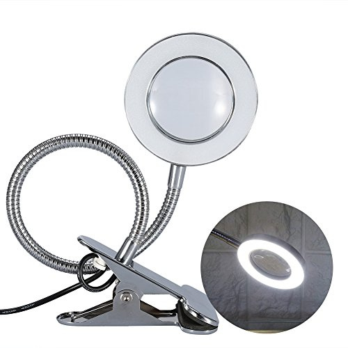 LED Lupenleuchte, USB Tattoo Schönheit Lupenlampe, 2,5X Kaltlicht Lupenleuchte Metall Schlauchklemme Swing Arm Schreibtisch Leuchte Tattoo Lampe für Kosmetik- Massage und Tattoo Studio