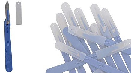 10x Einweg Skalpell Klinge Figur 20, Kosmetex Einmal Skalpell, mit Schutzkappe, einzeln steril verpackt, Figur 20