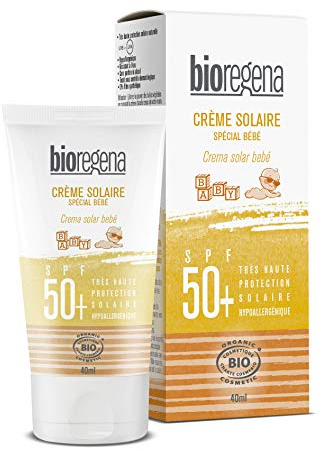 Bioregena - Crema Solar Bio, Factor de Protección 50+, para Piel Sensible de Bebés de Más de 6 Meses, Crema, 40 Mililitros