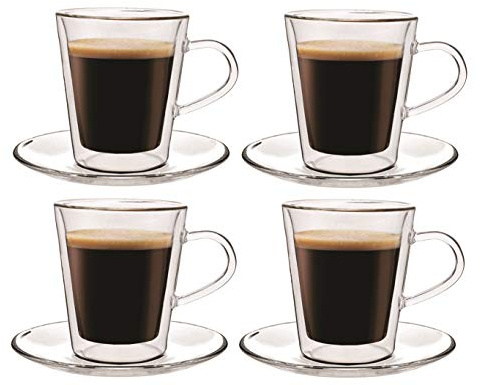 Maxxo Verres à Double Paroi Doppio 4X 100 ML Tasses Thermos en Verre Isotherme Résistant au Chaud et Froid avec Effet Flottant
