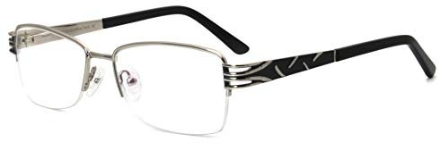 FERAVIA Metall mode einzigartige brillen fassungen frauen klare linse halb randlose brillen silber schwarz brillen (SILER-BLACK)