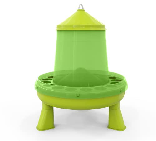 Futterautomat mit Füßen mit 2, 4, 8, 12 und 16 kg grün I Hühner, Geflügel Futterspender I Automatischer Spender für Hühnerfutter I Futterstation aufhängbar I Wasserdichter Automat (2 kg)