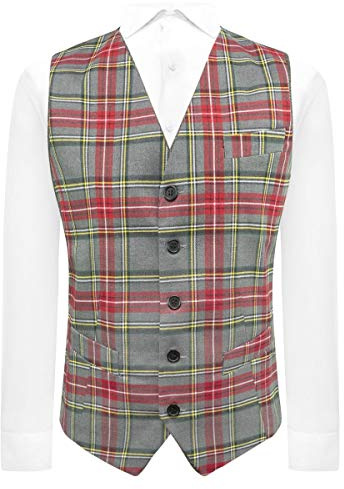Gilet tradizionale in tartan grigio chiaro, scozzese, Stewart, Burns Night, Grigio chiaro, S